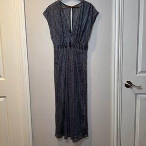 Moulinette Soeurs Blue Anthropology  V Neck Shimmer Maxi Dress US 8 NWT Liner‎